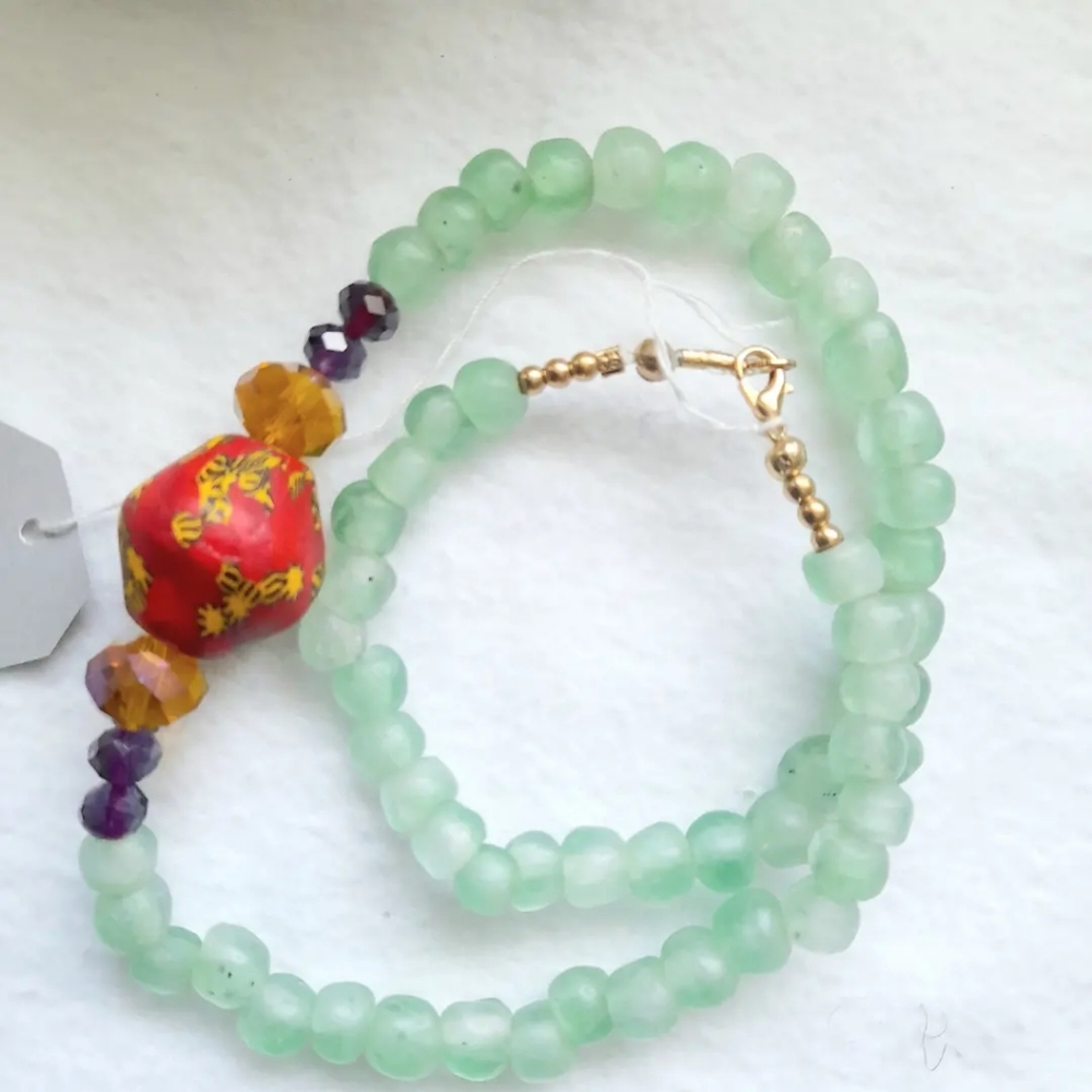 Sale New handmade. One of a kind mint green glass beaded choker necklace
